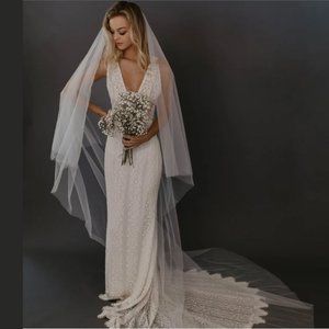 Untamed Petals - JASMINE cathedral length veil with blusher (two tier) Ivory